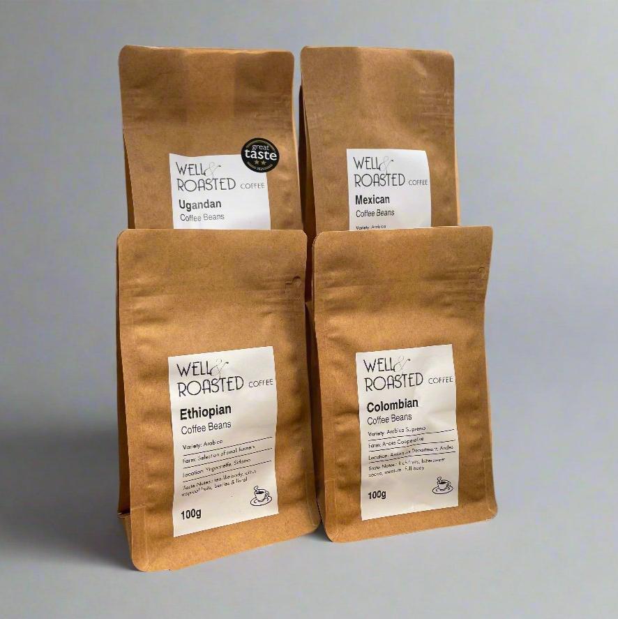 Well Roasted Coffee Speciality Coffee Taster set 4 x 100g bags